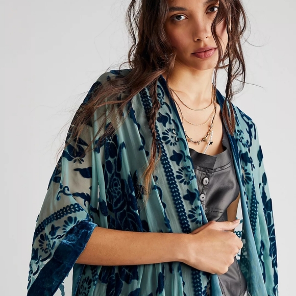 Tops - Free People Nightbird Velvet Burnout Kimono Duster